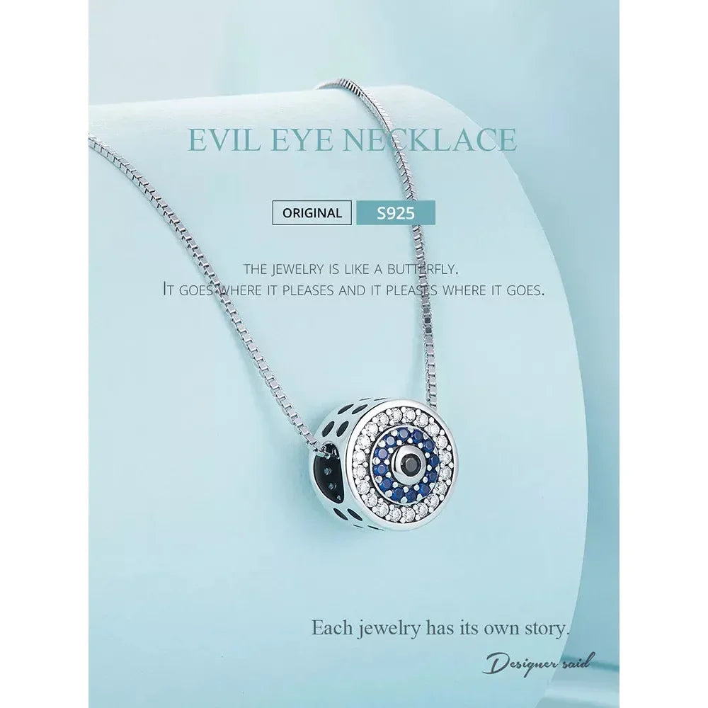 925 Sterling Silver Blue Crystal Evil Eye Necklace | Lucky Eye Neck Chain | Women'S Birthday Gift Fine Jewelry - Velora Luxury Fashion