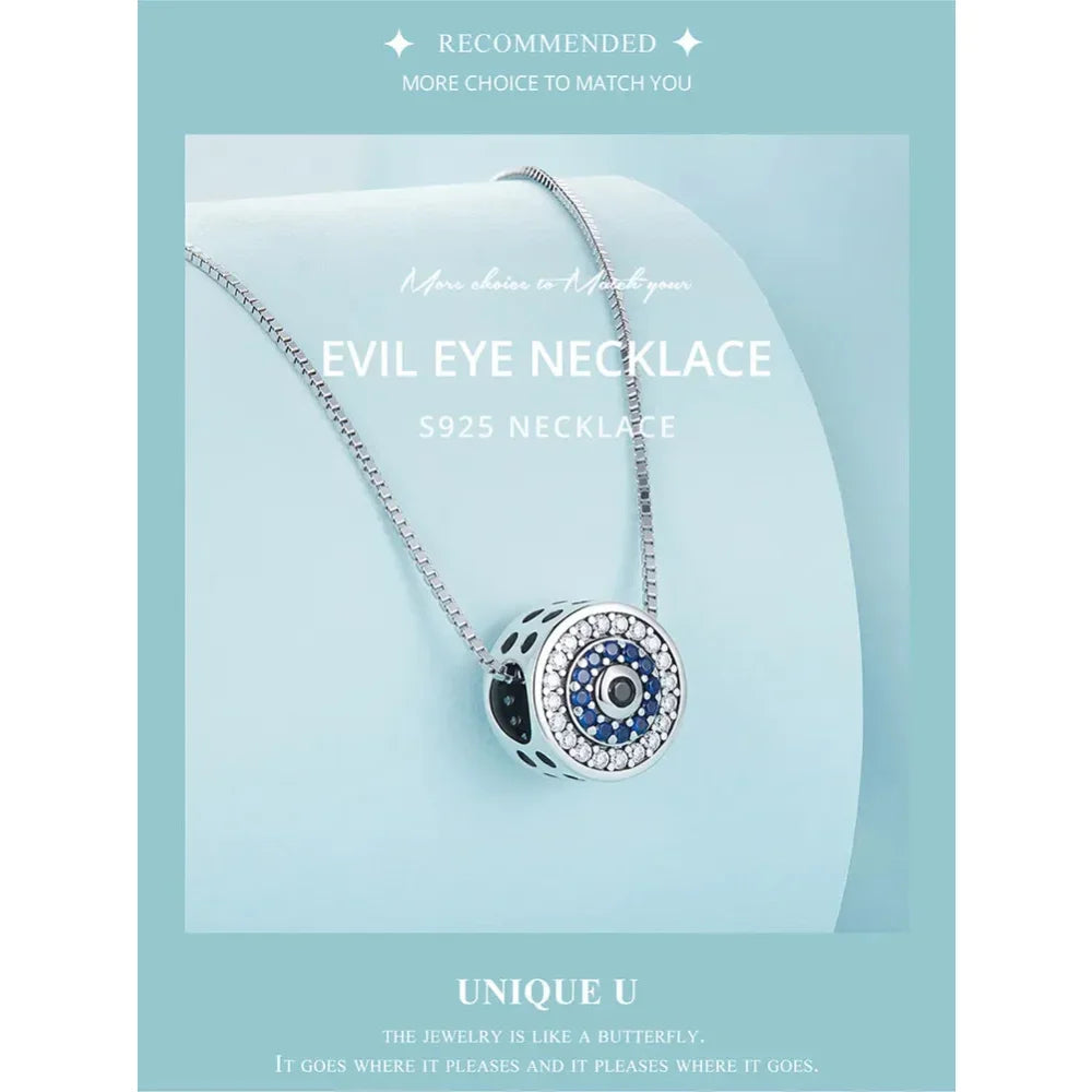 925 Sterling Silver Blue Crystal Evil Eye Necklace | Lucky Eye Neck Chain | Women'S Birthday Gift Fine Jewelry - Velora Luxury Fashion