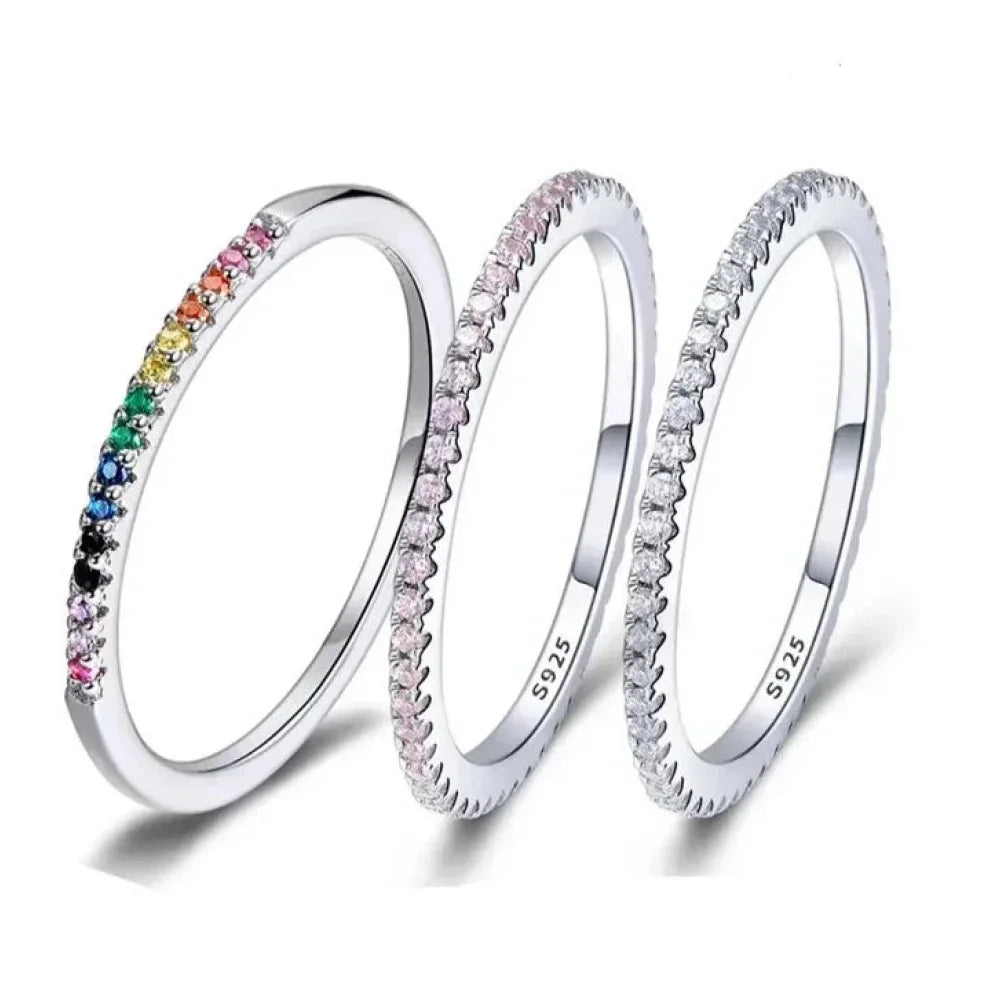 925 Sterling Silver Cz Simulated Diamond Stackable Ring Platinum Plated Eternity Bands For Women - Velora Luxury Fashion