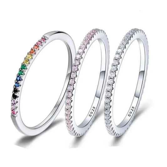 925 Sterling Silver Cz Simulated Diamond Stackable Ring Platinum Plated Eternity Bands For Women - Velora Luxury Fashion