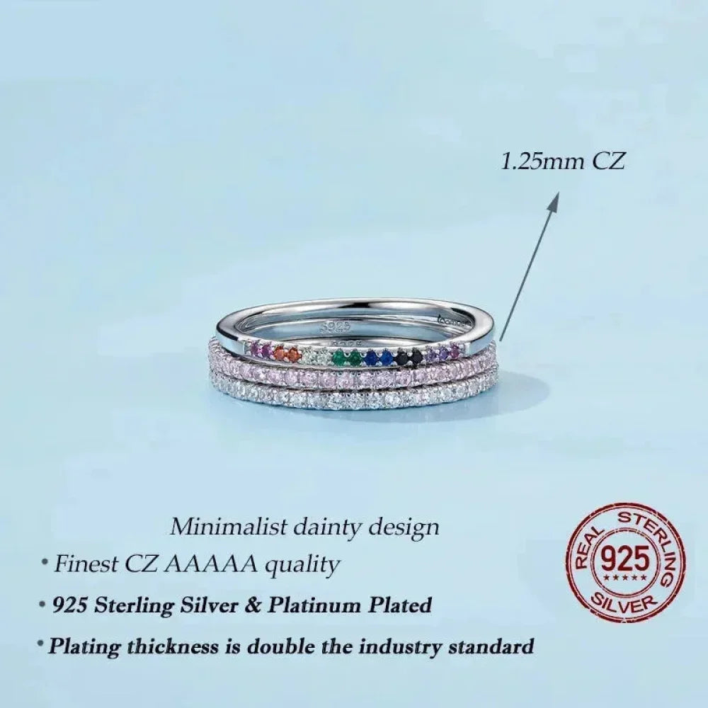 925 Sterling Silver Cz Simulated Diamond Stackable Ring Platinum Plated Eternity Bands For Women - Velora Luxury Fashion