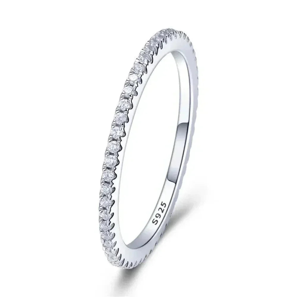 925 Sterling Silver Cz Simulated Diamond Stackable Ring Platinum Plated Eternity Bands For Women - Velora Luxury Fashion