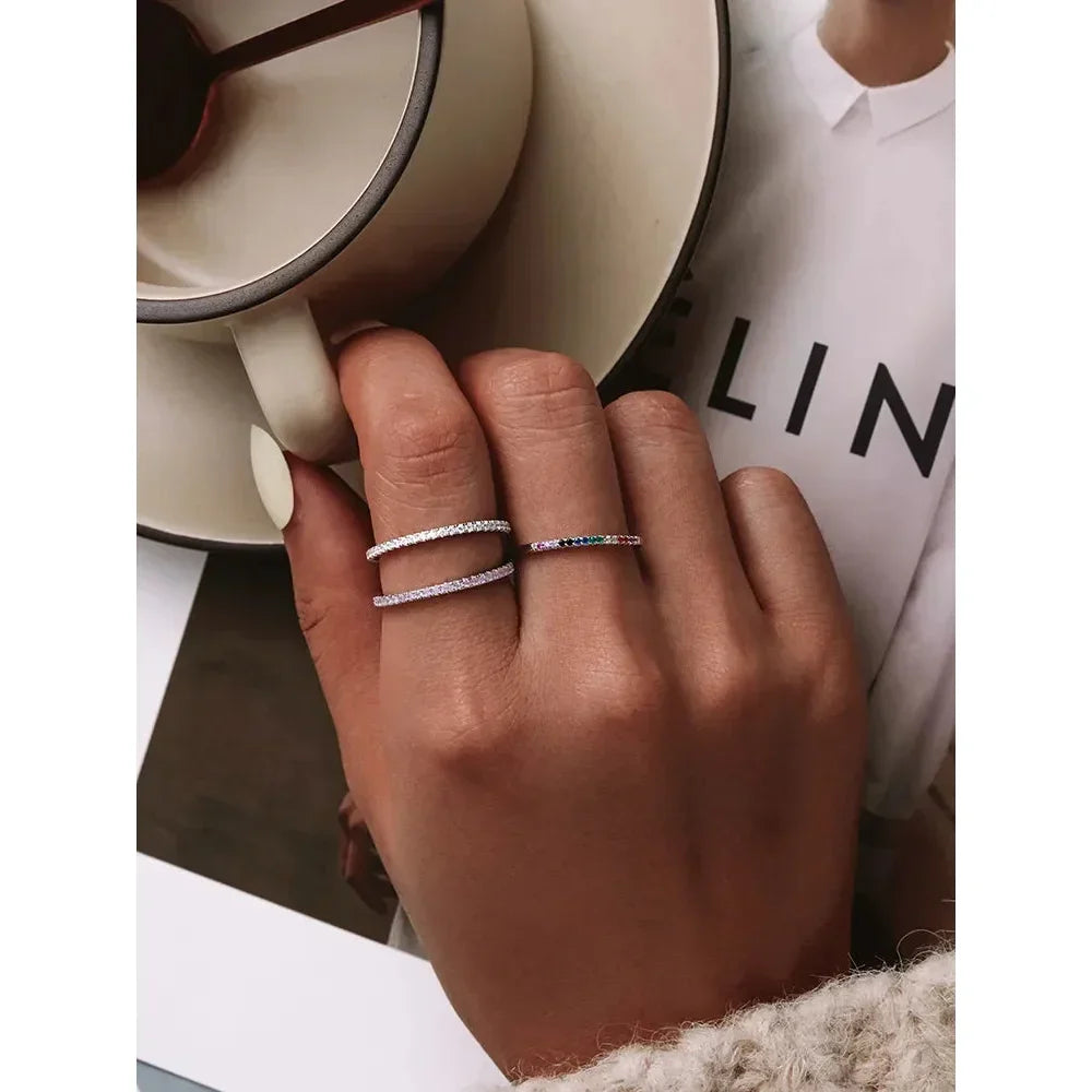 925 Sterling Silver Cz Simulated Diamond Stackable Ring Platinum Plated Eternity Bands For Women - Velora Luxury Fashion