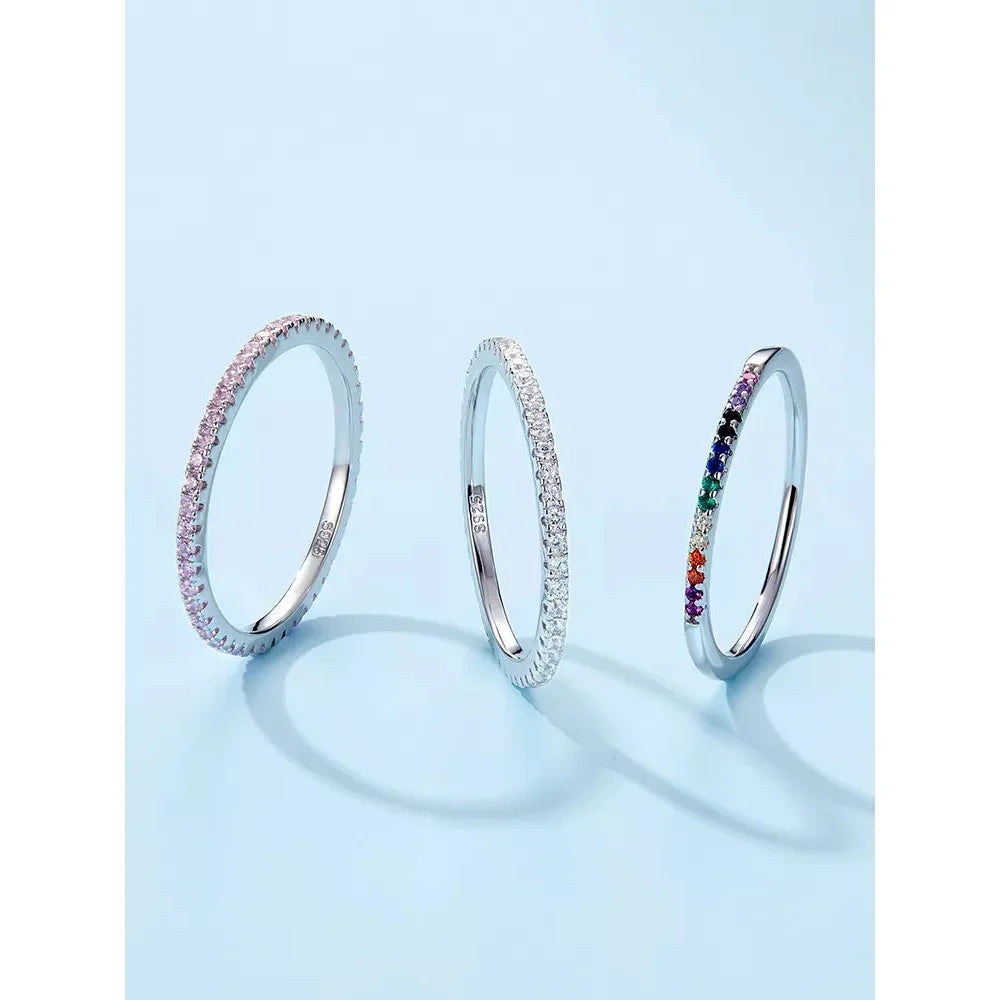 925 Sterling Silver Cz Simulated Diamond Stackable Ring Platinum Plated Eternity Bands For Women - Velora Luxury Fashion