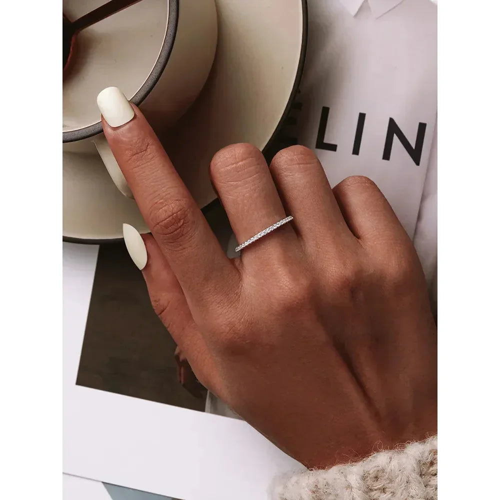 925 Sterling Silver Cz Simulated Diamond Stackable Ring Platinum Plated Eternity Bands For Women - Velora Luxury Fashion