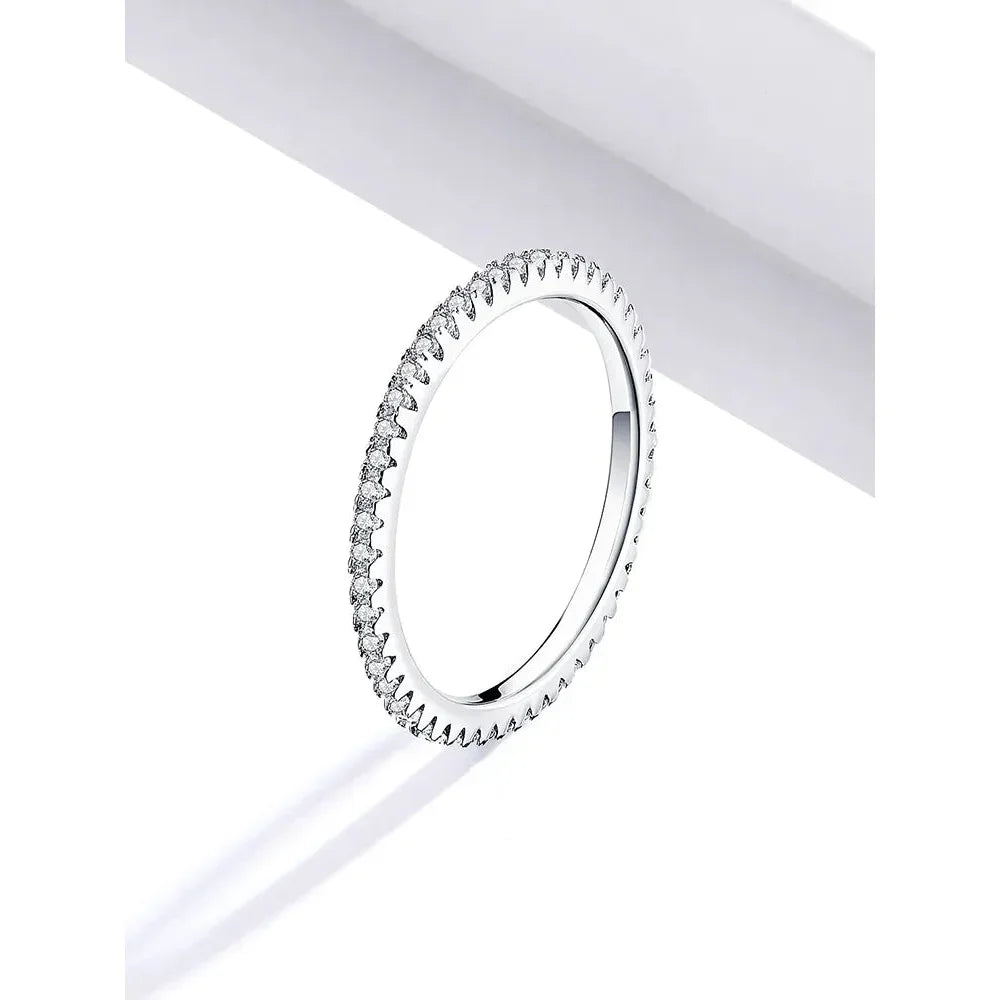 925 Sterling Silver Cz Simulated Diamond Stackable Ring Platinum Plated Eternity Bands For Women - Velora Luxury Fashion