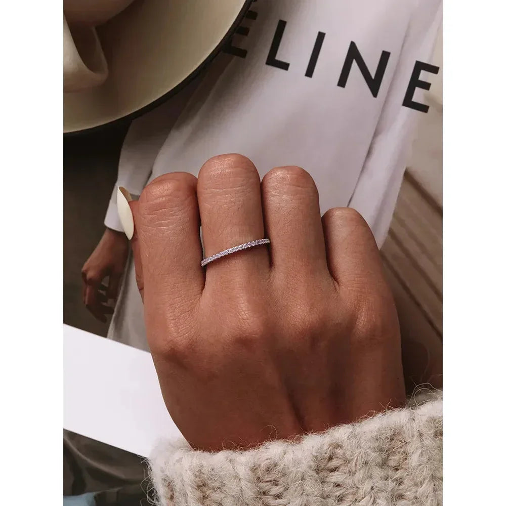 925 Sterling Silver Cz Simulated Diamond Stackable Ring Platinum Plated Eternity Bands For Women - Velora Luxury Fashion