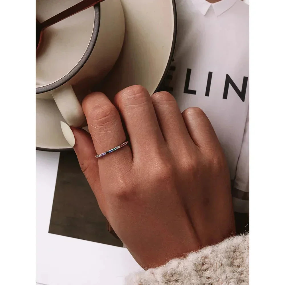 925 Sterling Silver Cz Simulated Diamond Stackable Ring Platinum Plated Eternity Bands For Women - Velora Luxury Fashion