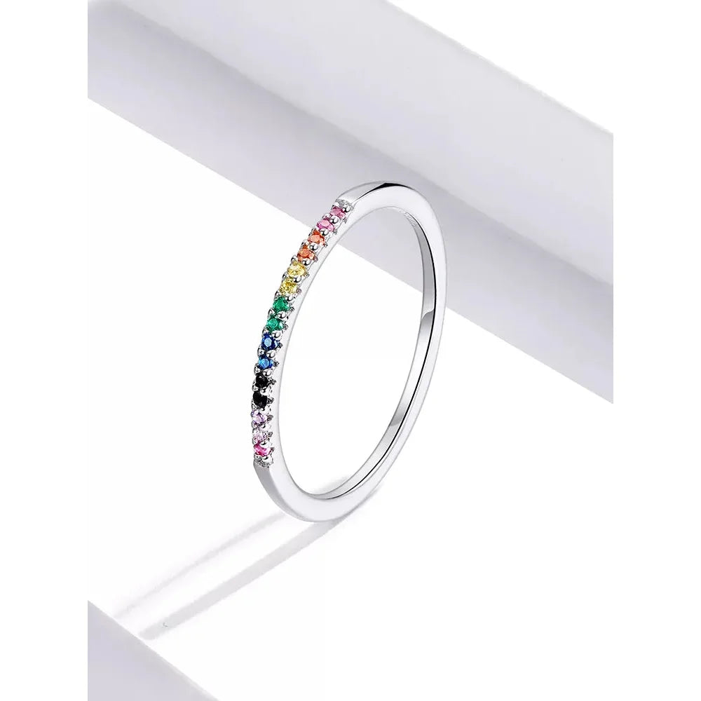 925 Sterling Silver Cz Simulated Diamond Stackable Ring Platinum Plated Eternity Bands For Women - Velora Luxury Fashion