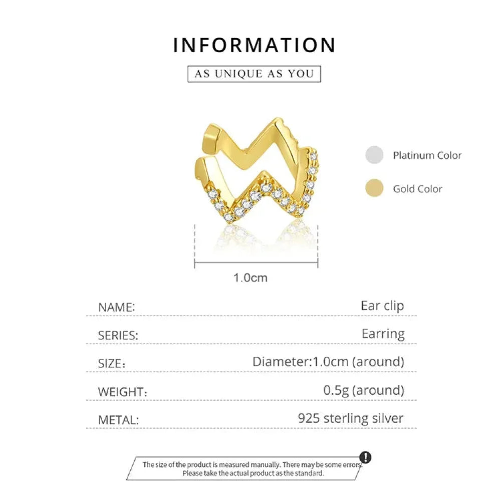925 Sterling Silver Ear Cuff - Elegant Gold Color Clip Earrings For Women - Velora Luxury Fashion
