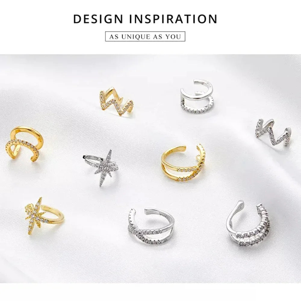 925 Sterling Silver Ear Cuff - Elegant Gold Color Clip Earrings For Women - Velora Luxury Fashion