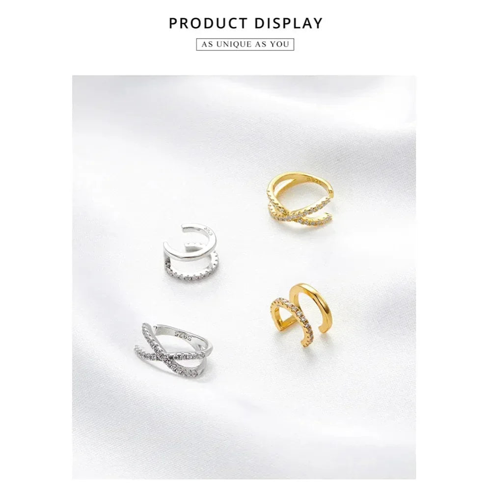 925 Sterling Silver Ear Cuff - Elegant Gold Color Clip Earrings For Women - Velora Luxury Fashion