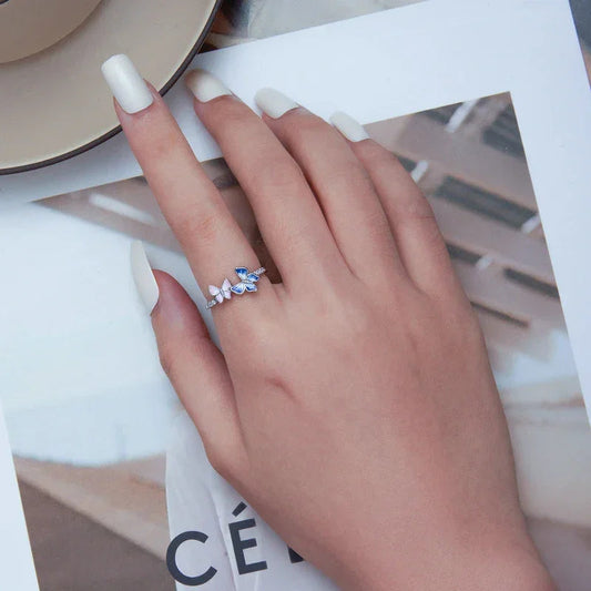 925 Sterling Silver Enamel Butterfly CZ Band Ring - Velora Luxury Fashion