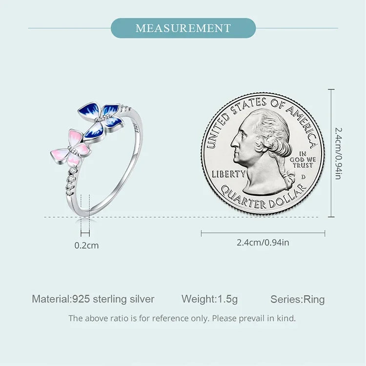 925 Sterling Silver Enamel Butterfly CZ Band Ring - Velora Luxury Fashion