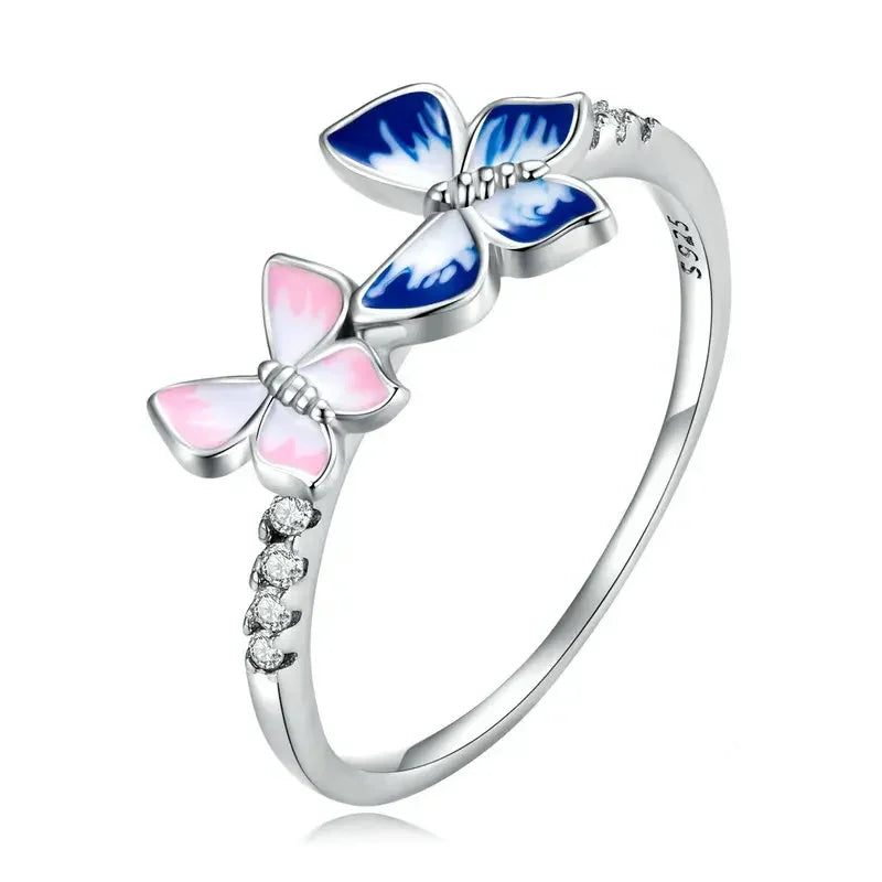 925 Sterling Silver Enamel Butterfly CZ Band Ring - Velora Luxury Fashion