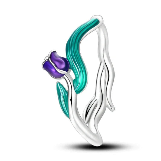 925 Sterling Silver Enamel Tulip Ring - Velora Luxury Fashion