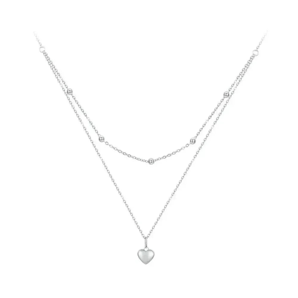 925 Sterling Silver Heart Pendant Necklace - Elegant Double Layer Choker For Women - Bsn168 - Velora Luxury Fashion