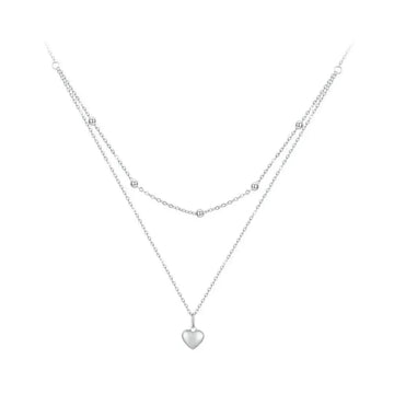 925 Sterling Silver Heart Pendant Necklace - Elegant Double Layer Choker For Women - Bsn168 - Velora Luxury Fashion