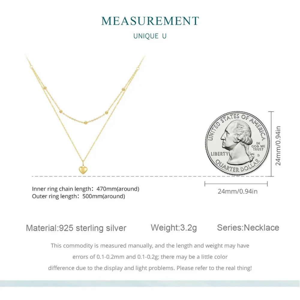 925 Sterling Silver Heart Pendant Necklace - Elegant Double Layer Choker For Women - Bsn168 - Velora Luxury Fashion