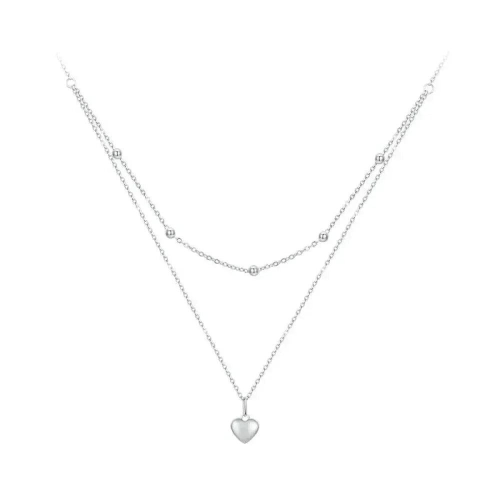 925 Sterling Silver Heart Pendant Necklace - Elegant Double Layer Choker For Women - Bsn168 - Velora Luxury Fashion