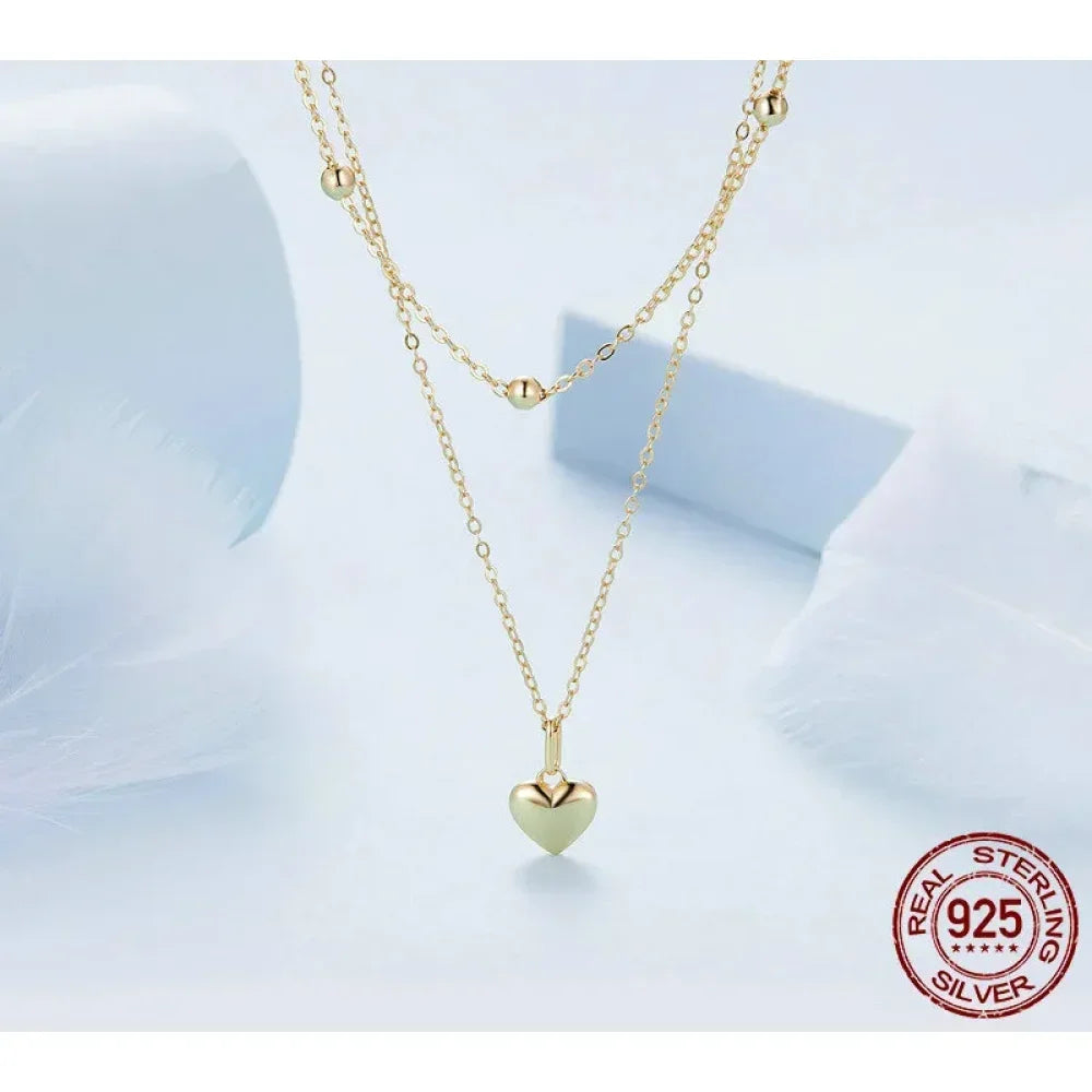 925 Sterling Silver Heart Pendant Necklace - Elegant Double Layer Choker For Women - Bsn168 - Velora Luxury Fashion