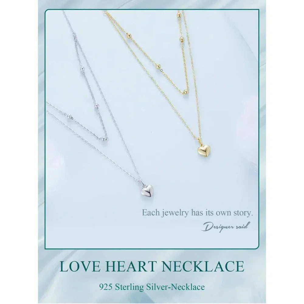 925 Sterling Silver Heart Pendant Necklace - Elegant Double Layer Choker For Women - Bsn168 - Velora Luxury Fashion