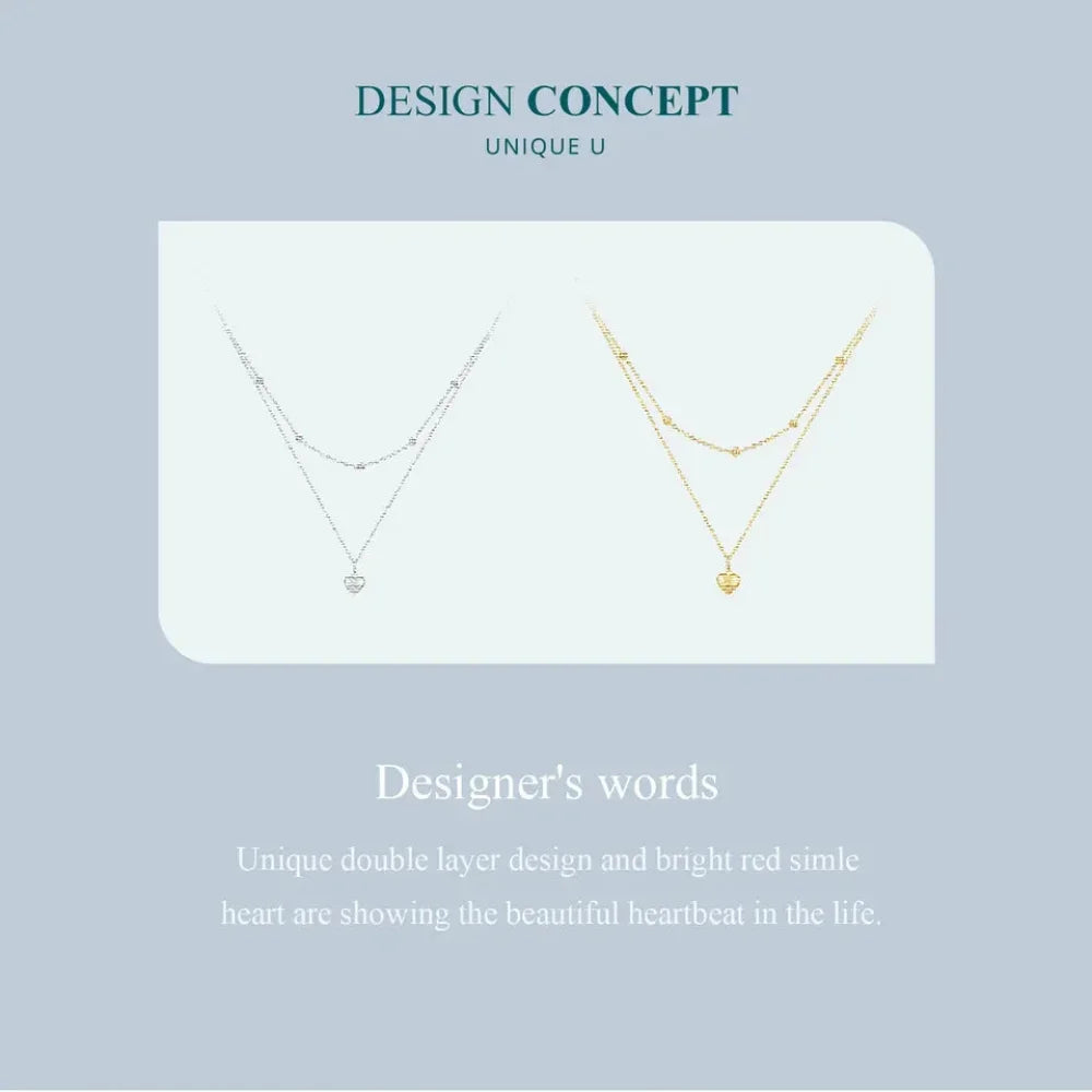 925 Sterling Silver Heart Pendant Necklace - Elegant Double Layer Choker For Women - Bsn168 - Velora Luxury Fashion