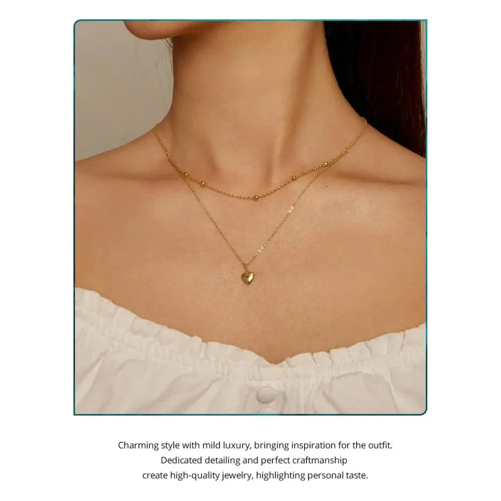 925 Sterling Silver Heart Pendant Necklace - Elegant Double Layer Choker For Women - Bsn168 - Velora Luxury Fashion