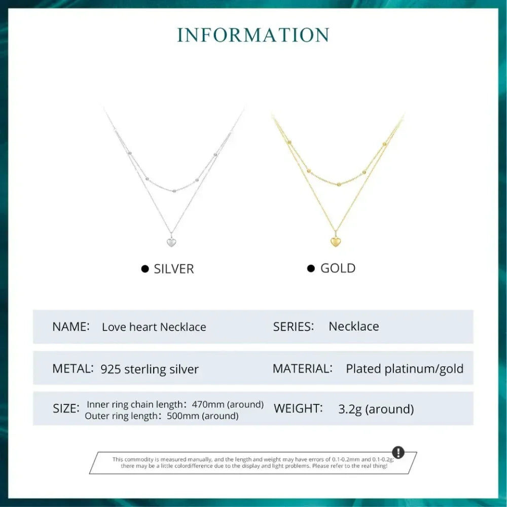 925 Sterling Silver Heart Pendant Necklace - Elegant Double Layer Choker For Women - Bsn168 - Velora Luxury Fashion
