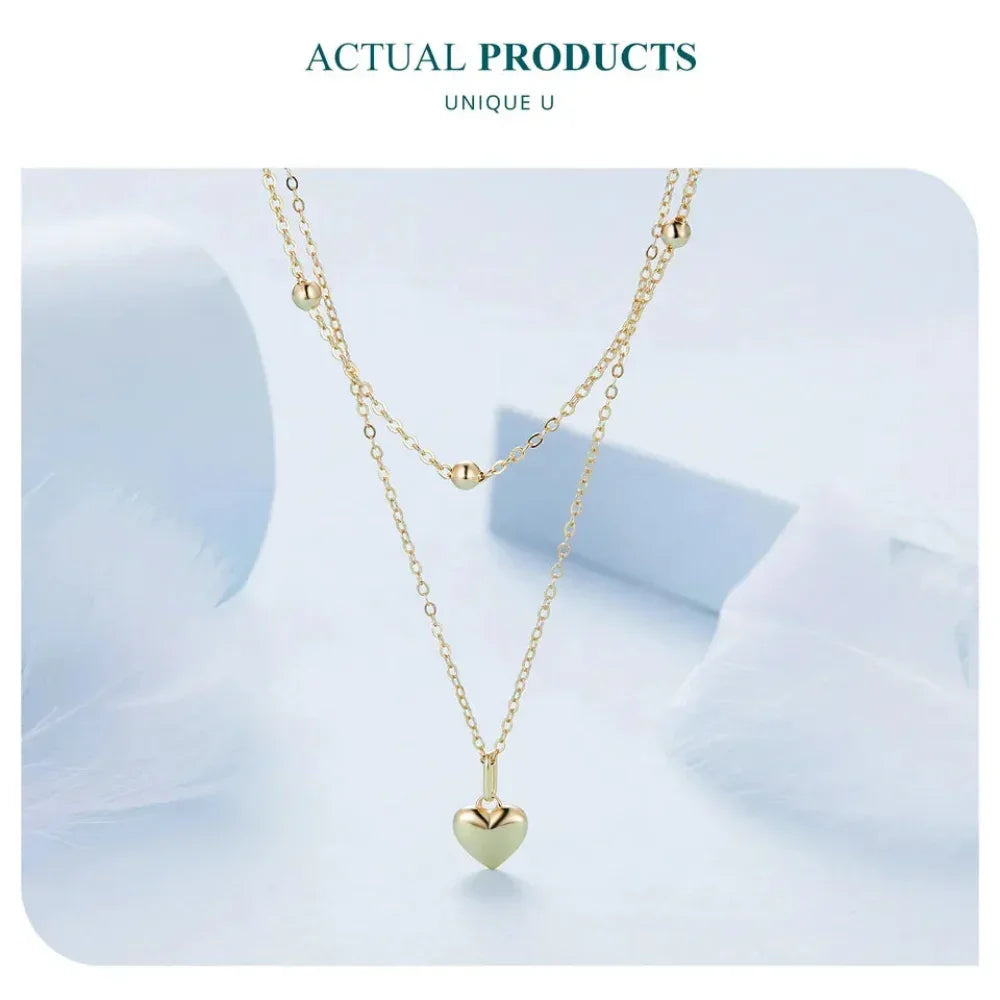 925 Sterling Silver Heart Pendant Necklace - Elegant Double Layer Choker For Women - Bsn168 - Velora Luxury Fashion