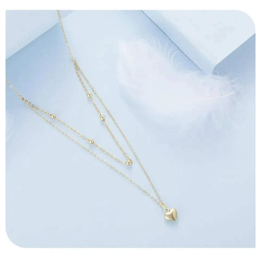 925 Sterling Silver Heart Pendant Necklace - Elegant Double Layer Choker For Women - Bsn168 - Velora Luxury Fashion