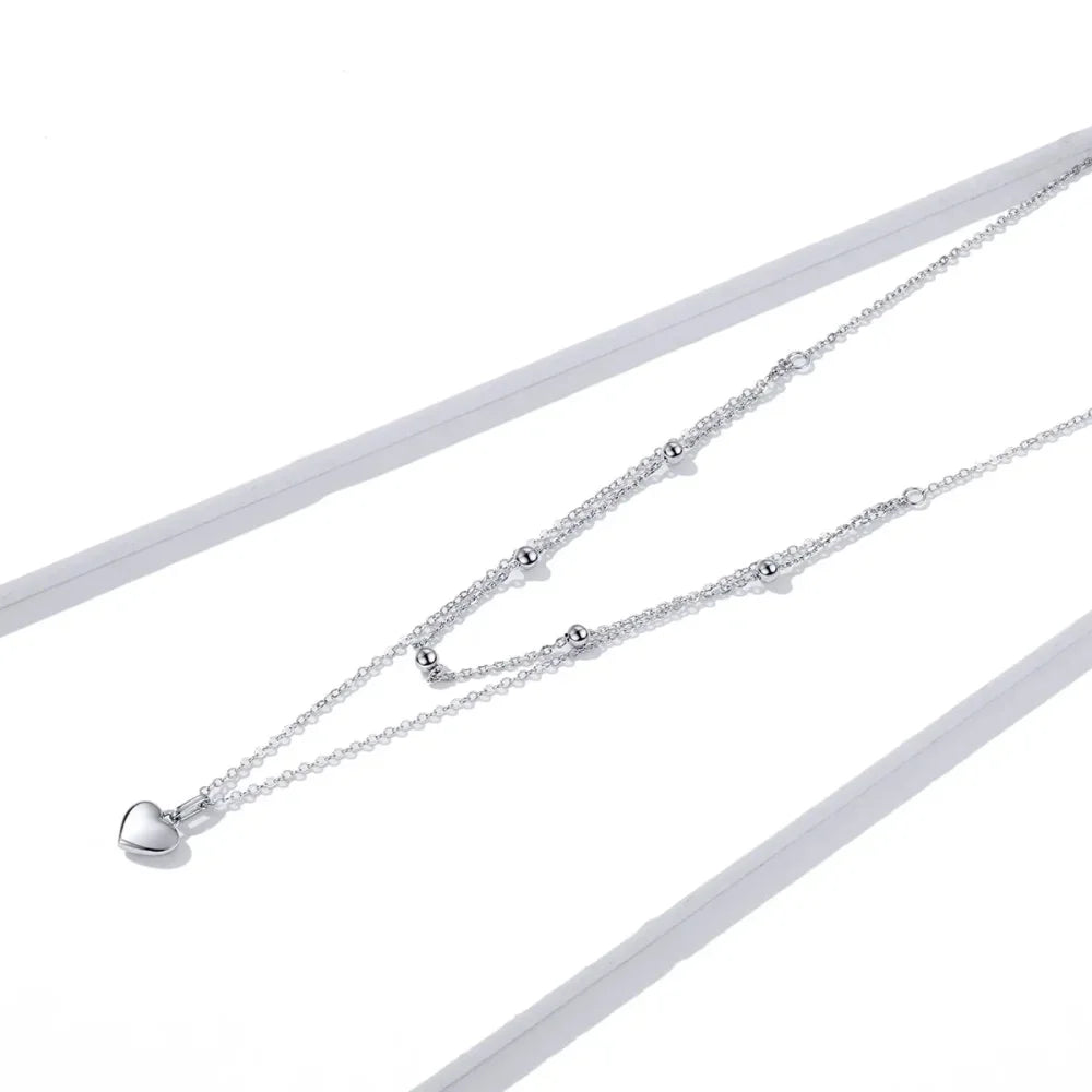 925 Sterling Silver Heart Pendant Necklace - Elegant Double Layer Choker For Women - Bsn168 - Velora Luxury Fashion