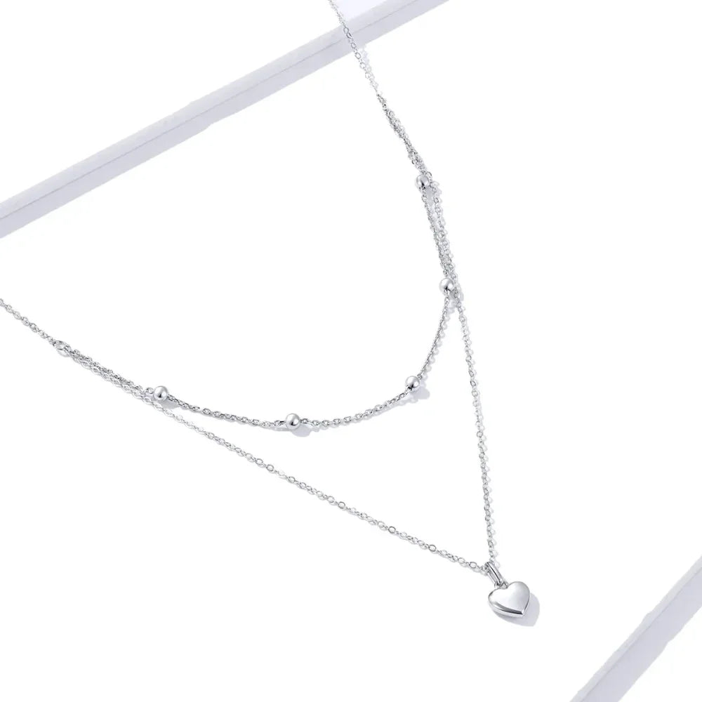 925 Sterling Silver Heart Pendant Necklace - Elegant Double Layer Choker For Women - Bsn168 - Velora Luxury Fashion