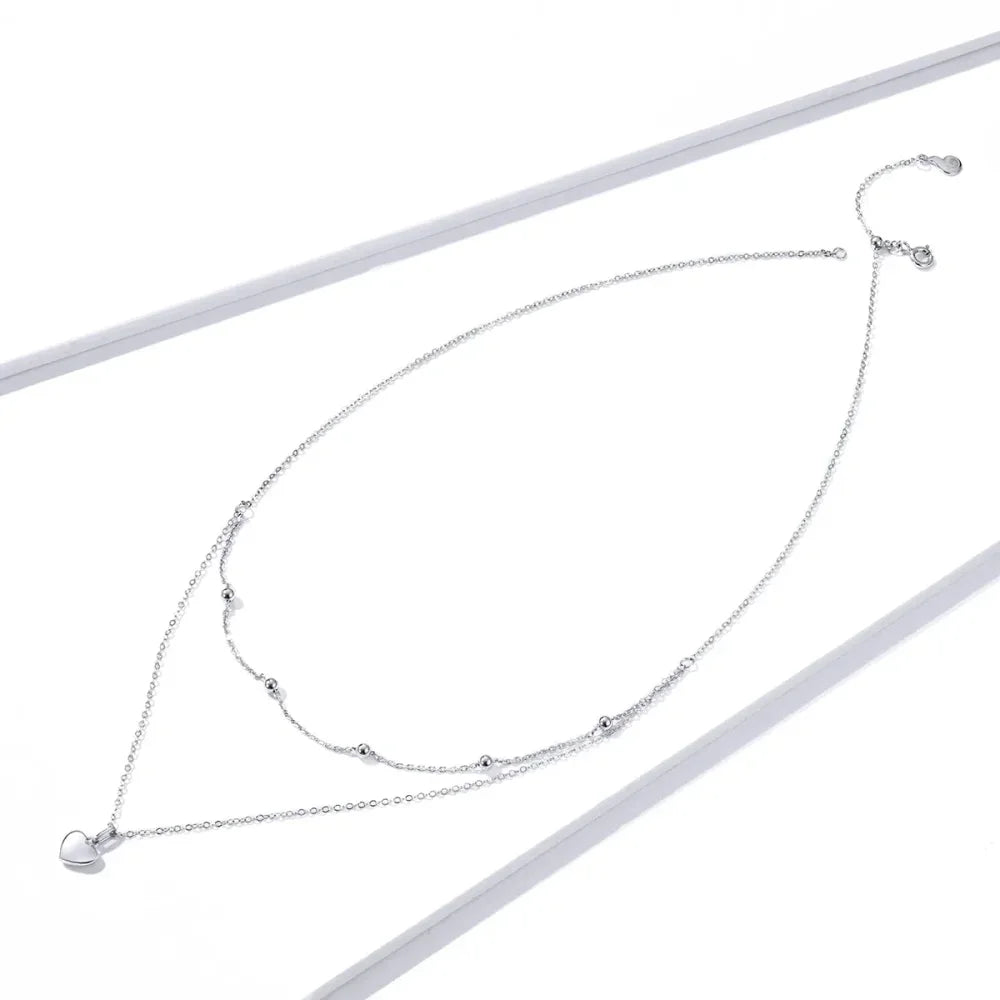 925 Sterling Silver Heart Pendant Necklace - Elegant Double Layer Choker For Women - Bsn168 - Velora Luxury Fashion