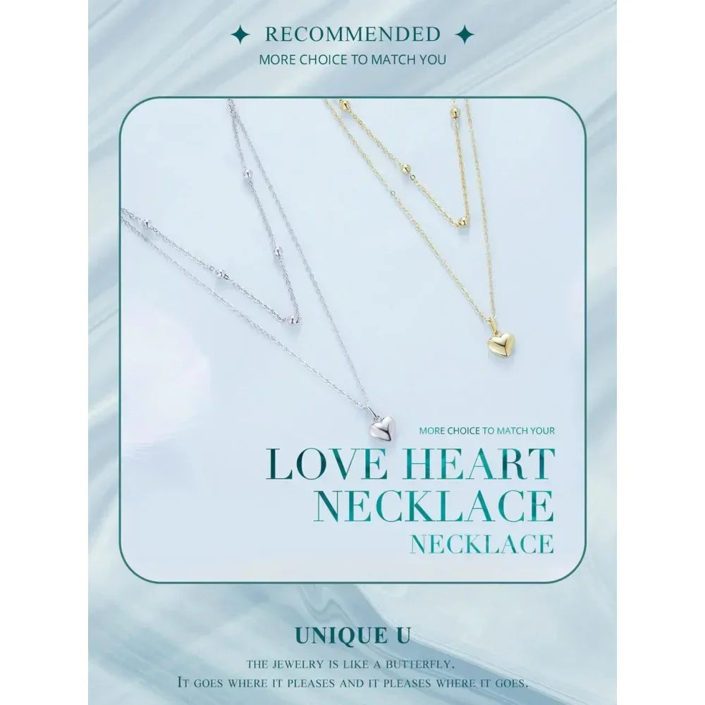 925 Sterling Silver Heart Pendant Necklace - Elegant Double Layer Choker For Women - Bsn168 - Velora Luxury Fashion