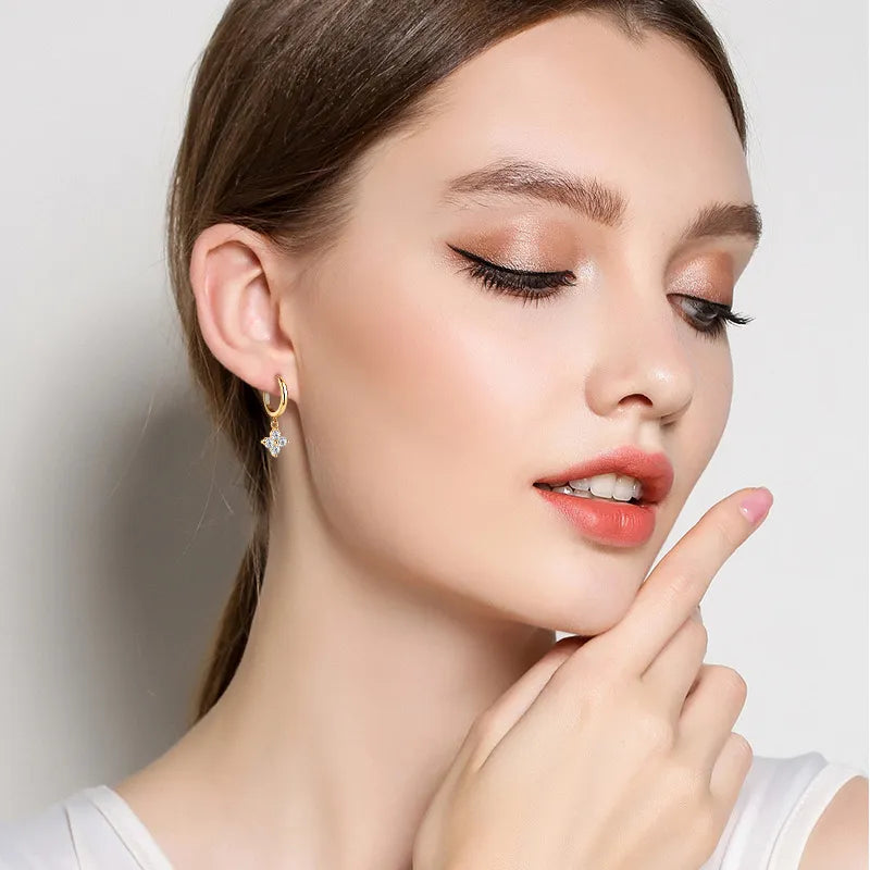 925 Sterling Silver Moissanite Hoop Drop Earrings - Velora Luxury Fashion