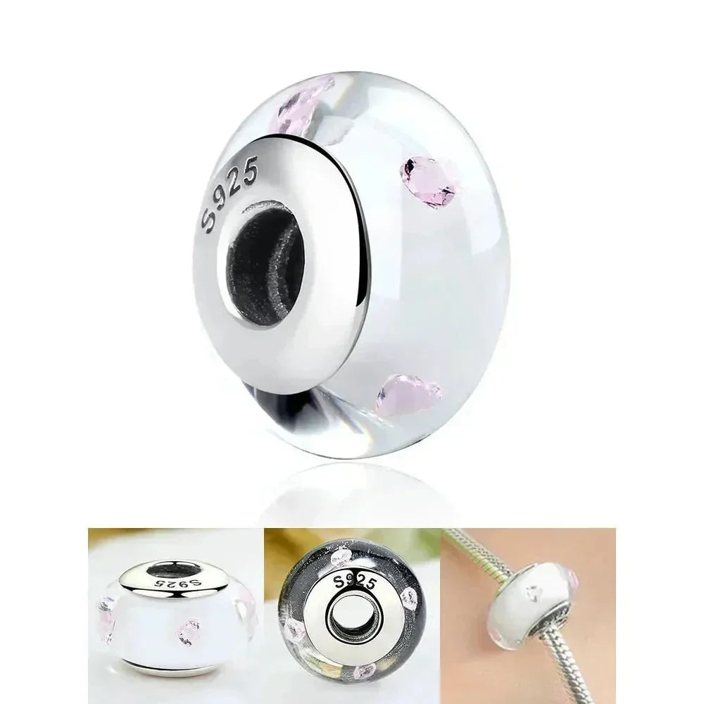 925 Sterling Silver Pink Flower Murano Glass Beads - Diy Bracelet Charms For A Festive Touch (Scz001) - Velora Luxury Fashion