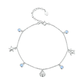 925 Sterling Silver Seastar And Shell Pendant Anklet | Simple Chain Foot Jewelry For Women | Platinum Plated Summer Jewelry - Velora Luxury Fashion