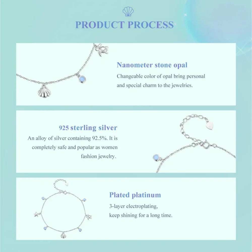 925 Sterling Silver Seastar And Shell Pendant Anklet | Simple Chain Foot Jewelry For Women | Platinum Plated Summer Jewelry - Velora Luxury Fashion
