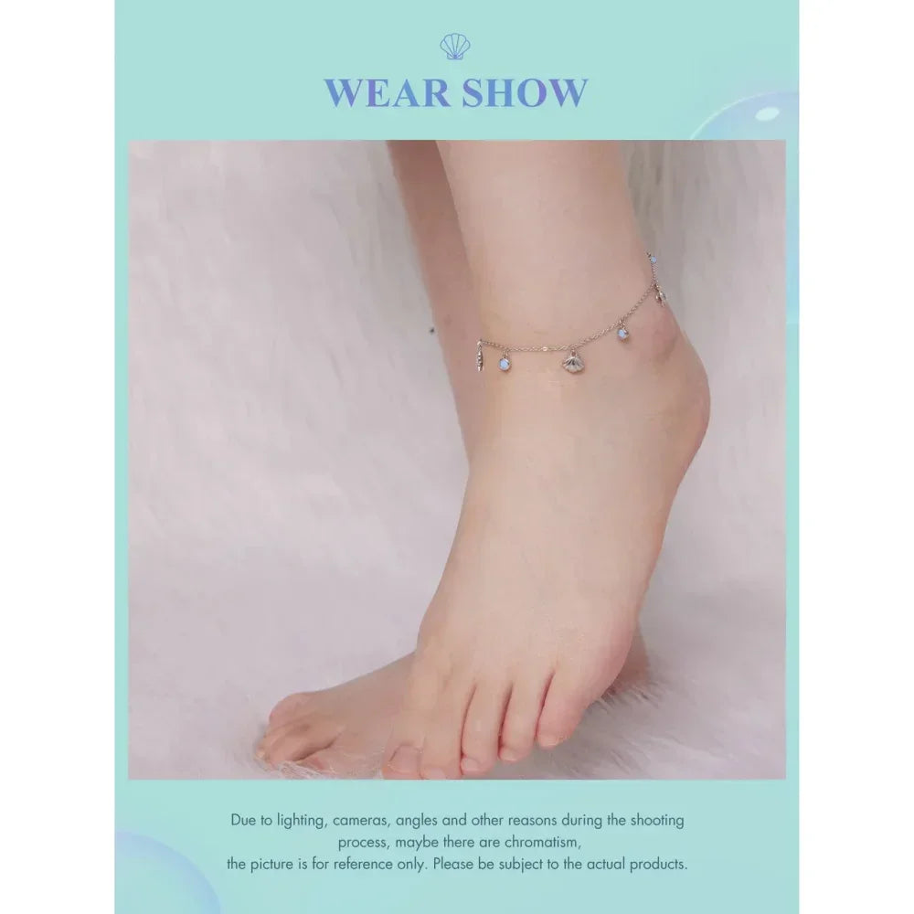 925 Sterling Silver Seastar And Shell Pendant Anklet | Simple Chain Foot Jewelry For Women | Platinum Plated Summer Jewelry - Velora Luxury Fashion