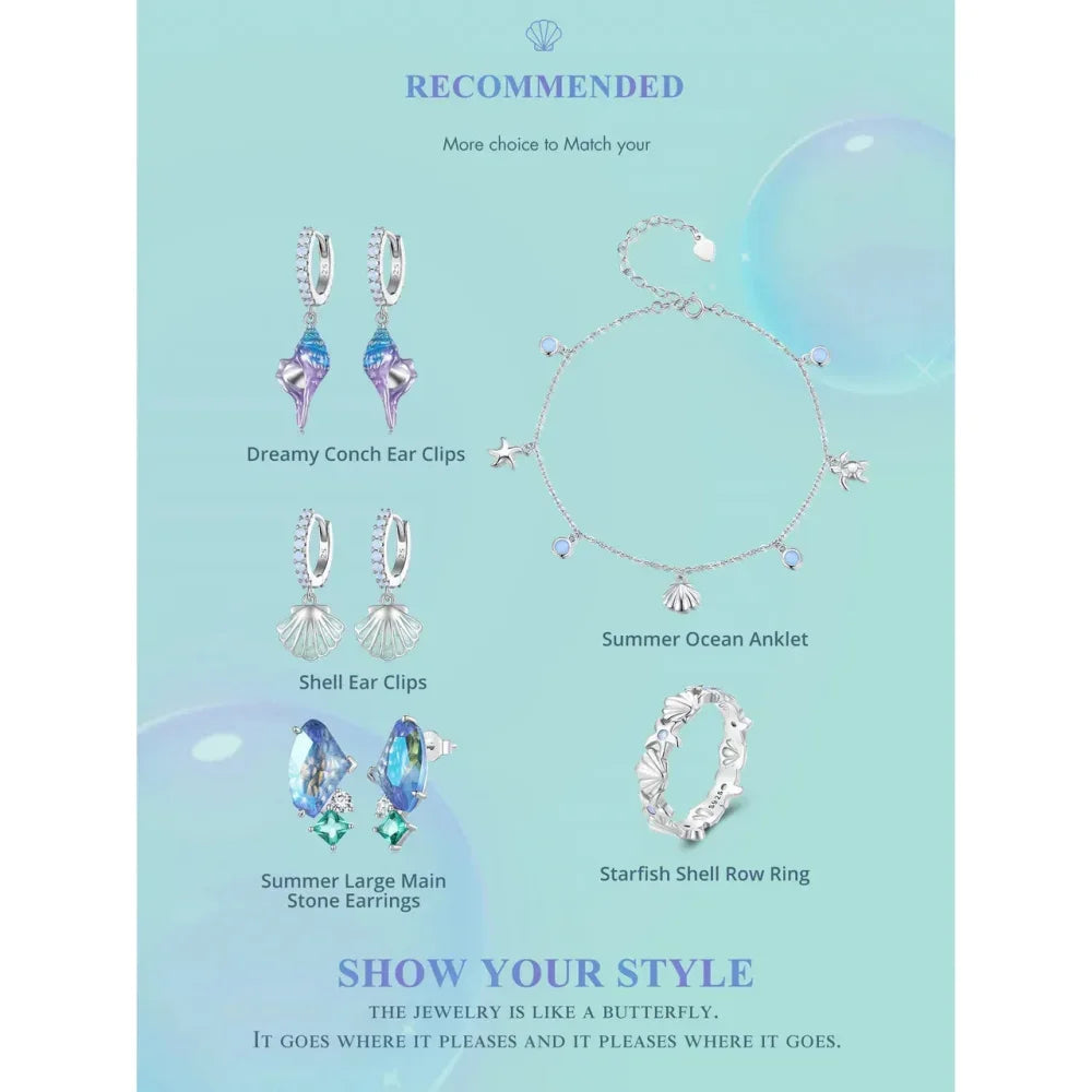 925 Sterling Silver Seastar And Shell Pendant Anklet | Simple Chain Foot Jewelry For Women | Platinum Plated Summer Jewelry - Velora Luxury Fashion