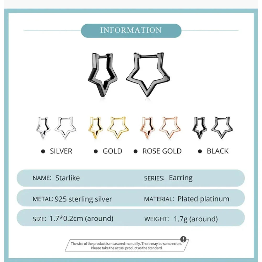 925 Sterling Silver Starlike Earrings - Minimalist Star Shape Ear Buckle for Women - Fashion jewelry SCE1136 - Velora Luxury Fashion