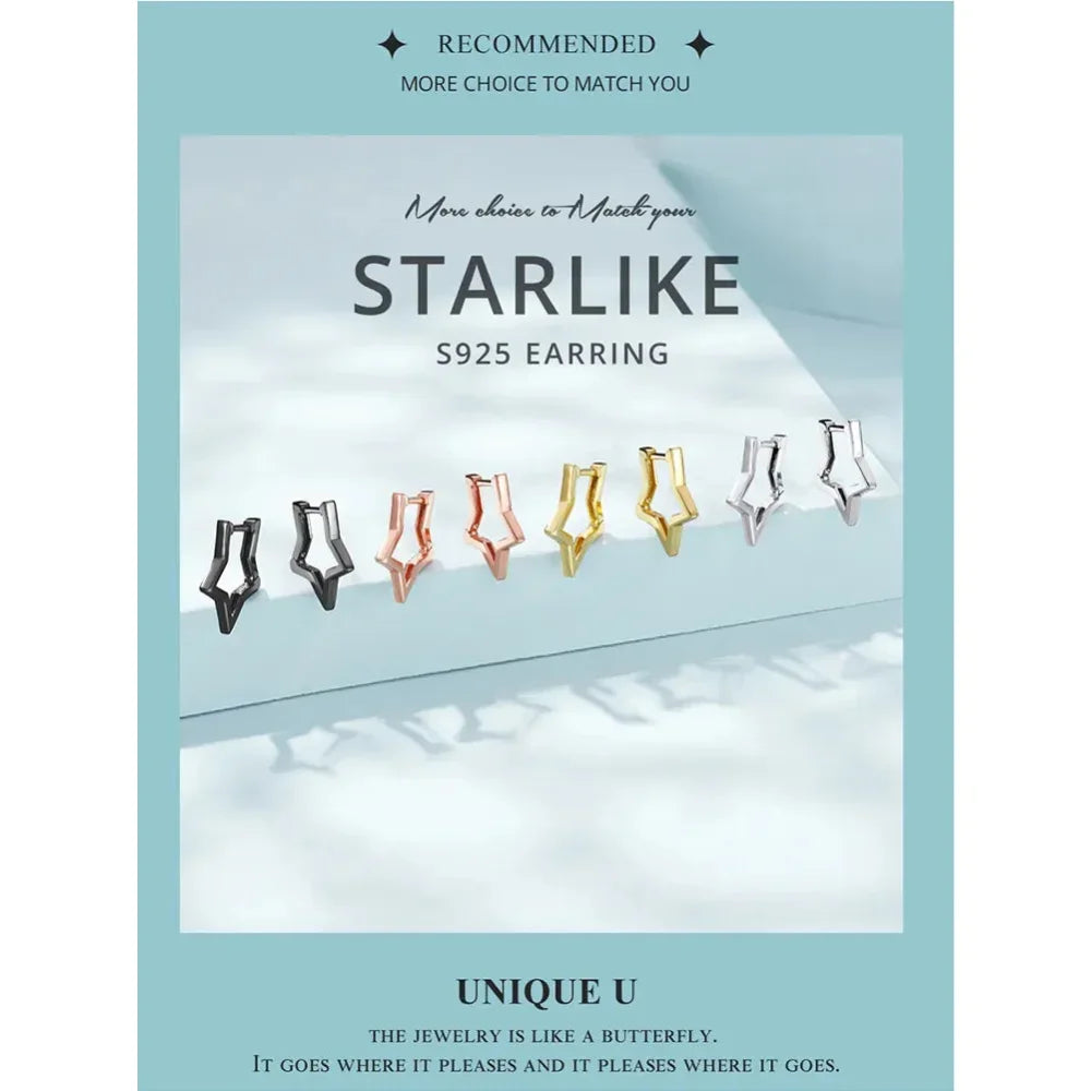 925 Sterling Silver Starlike Earrings - Minimalist Star Shape Ear Buckle for Women - Fashion jewelry SCE1136 - Velora Luxury Fashion