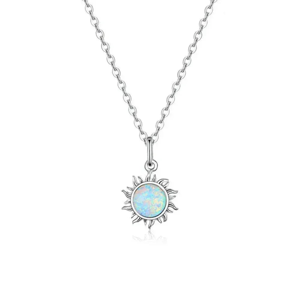 925 Sterling Silver White Opal Sun Pendant Necklace - Apollo Chain for Women - Velora Luxury Fashion