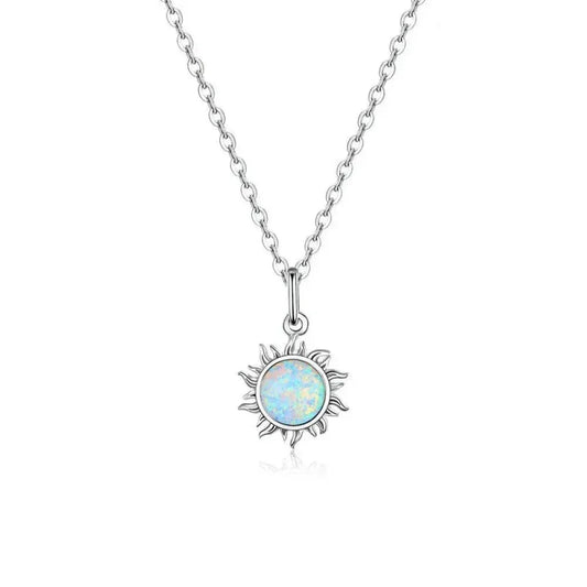 925 Sterling Silver White Opal Sun Pendant Necklace - Apollo Chain for Women - Velora Luxury Fashion