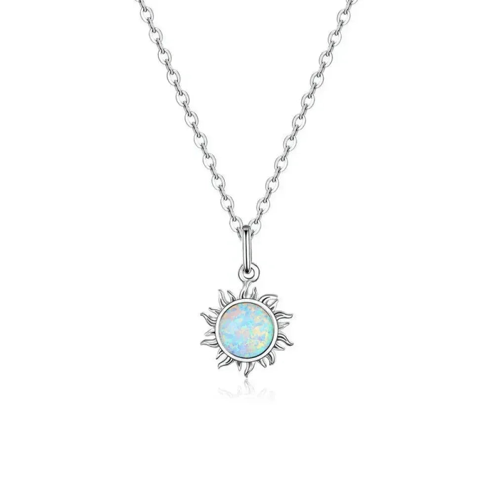 925 Sterling Silver White Opal Sun Pendant Necklace - Apollo Chain for Women - Velora Luxury Fashion