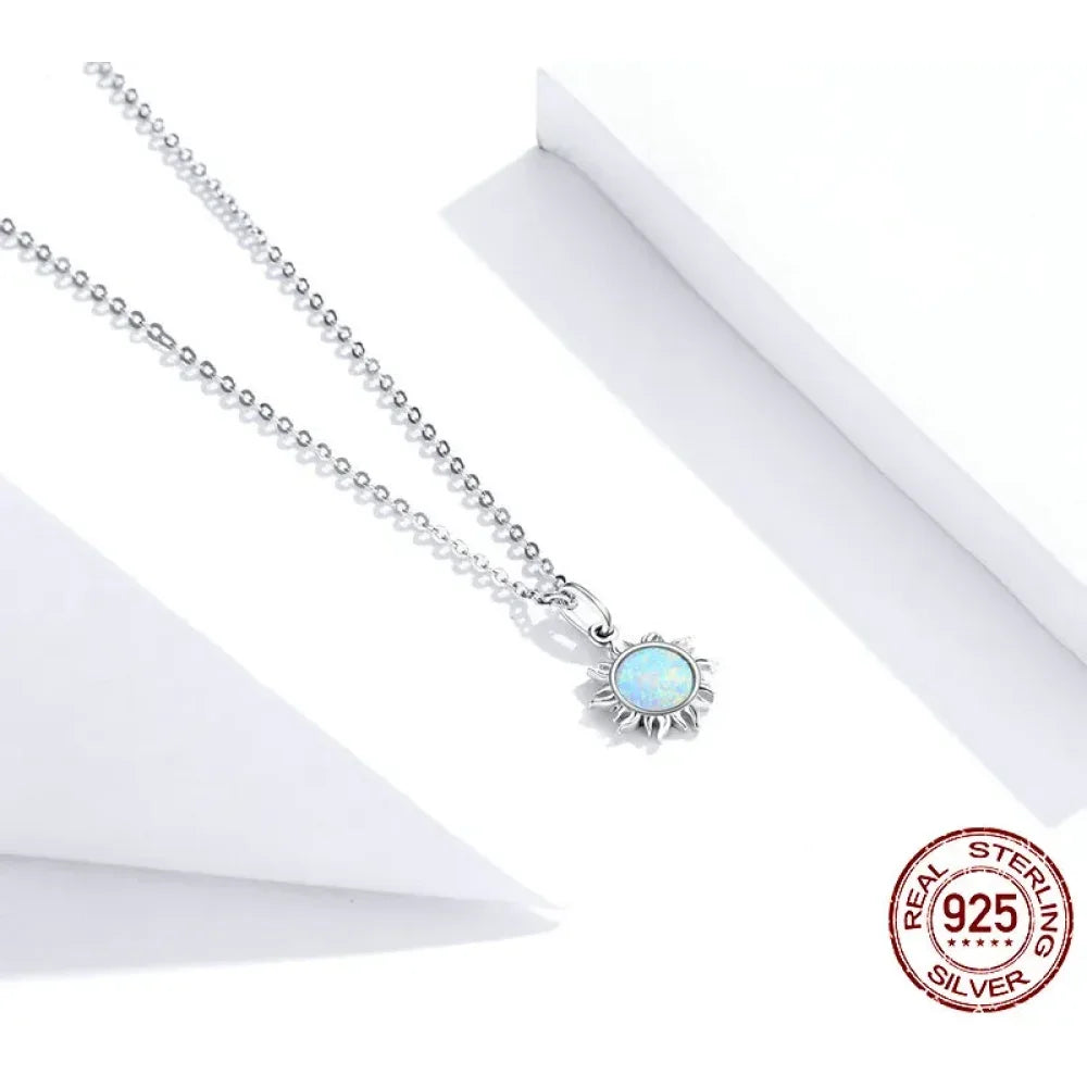 925 Sterling Silver White Opal Sun Pendant Necklace - Apollo Chain for Women - Velora Luxury Fashion