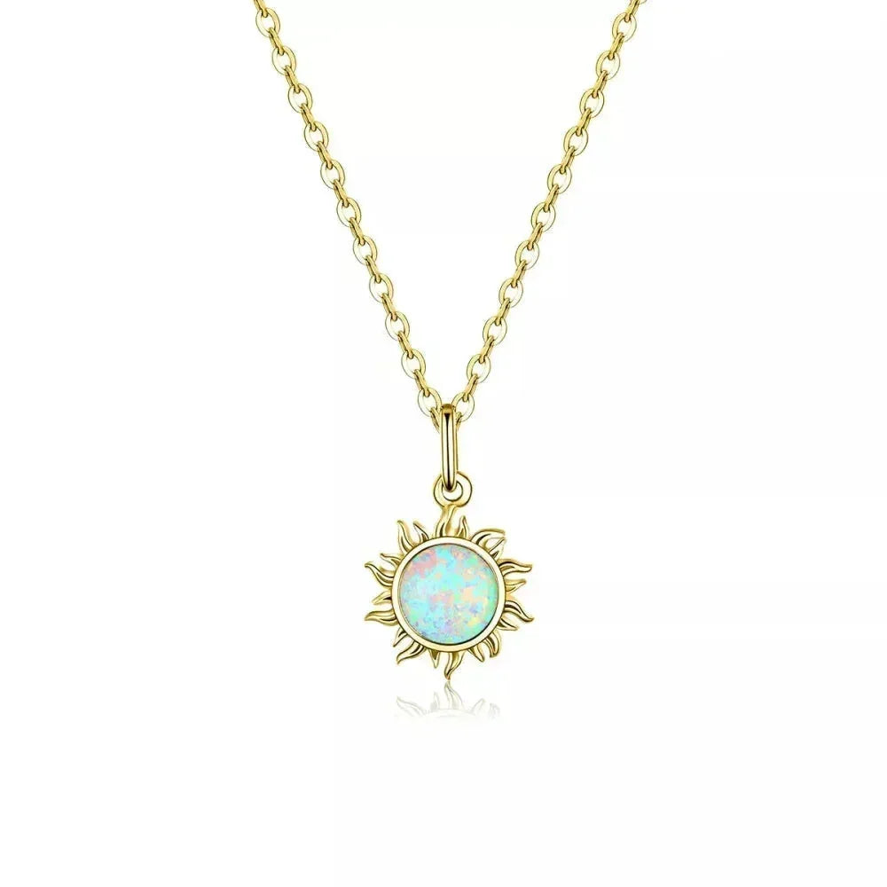 925 Sterling Silver White Opal Sun Pendant Necklace - Apollo Chain for Women - Velora Luxury Fashion