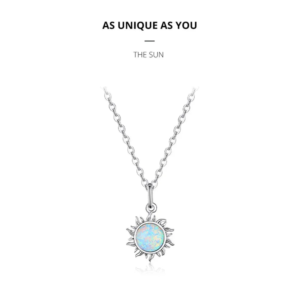 925 Sterling Silver White Opal Sun Pendant Necklace - Apollo Chain for Women - Velora Luxury Fashion