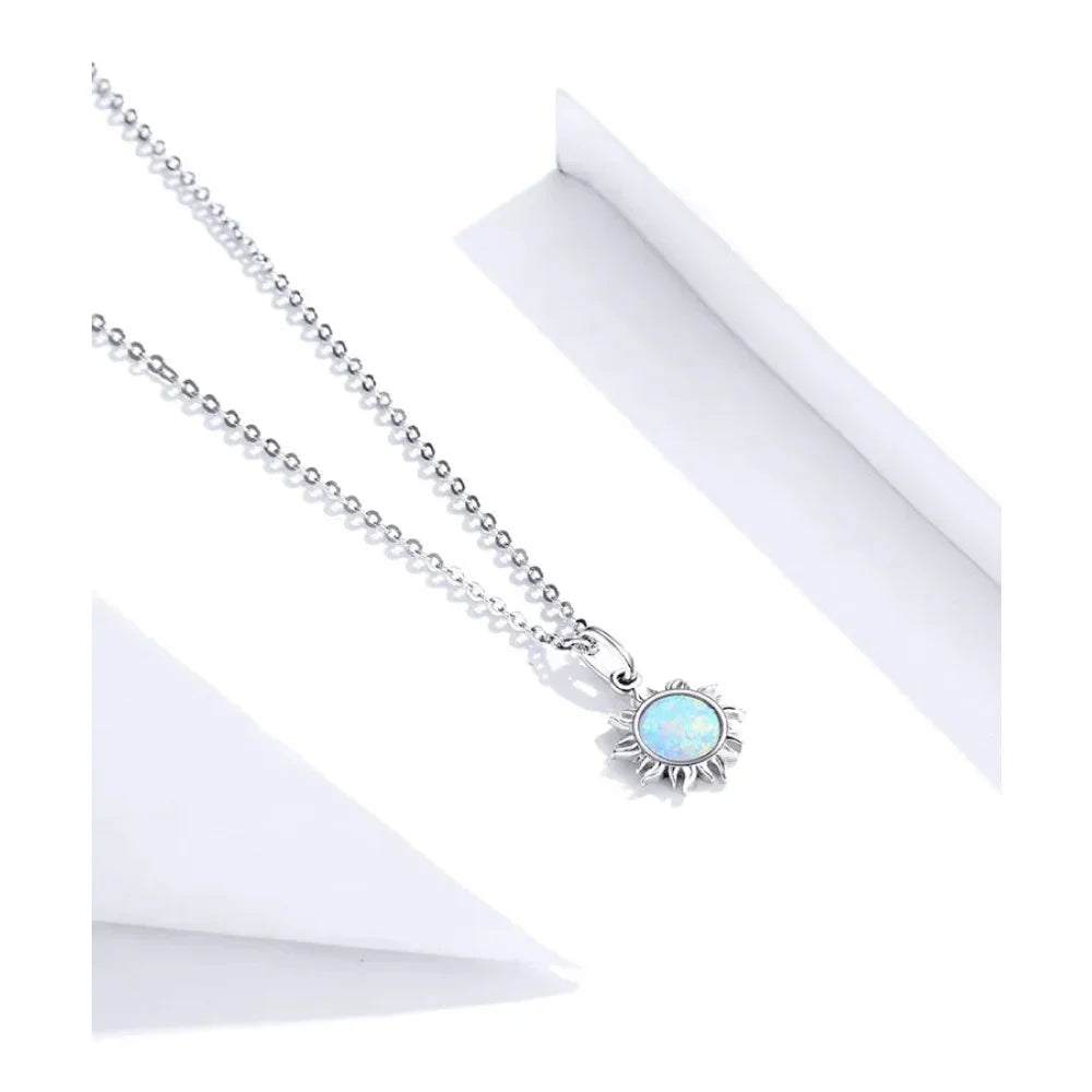 925 Sterling Silver White Opal Sun Pendant Necklace - Apollo Chain for Women - Velora Luxury Fashion